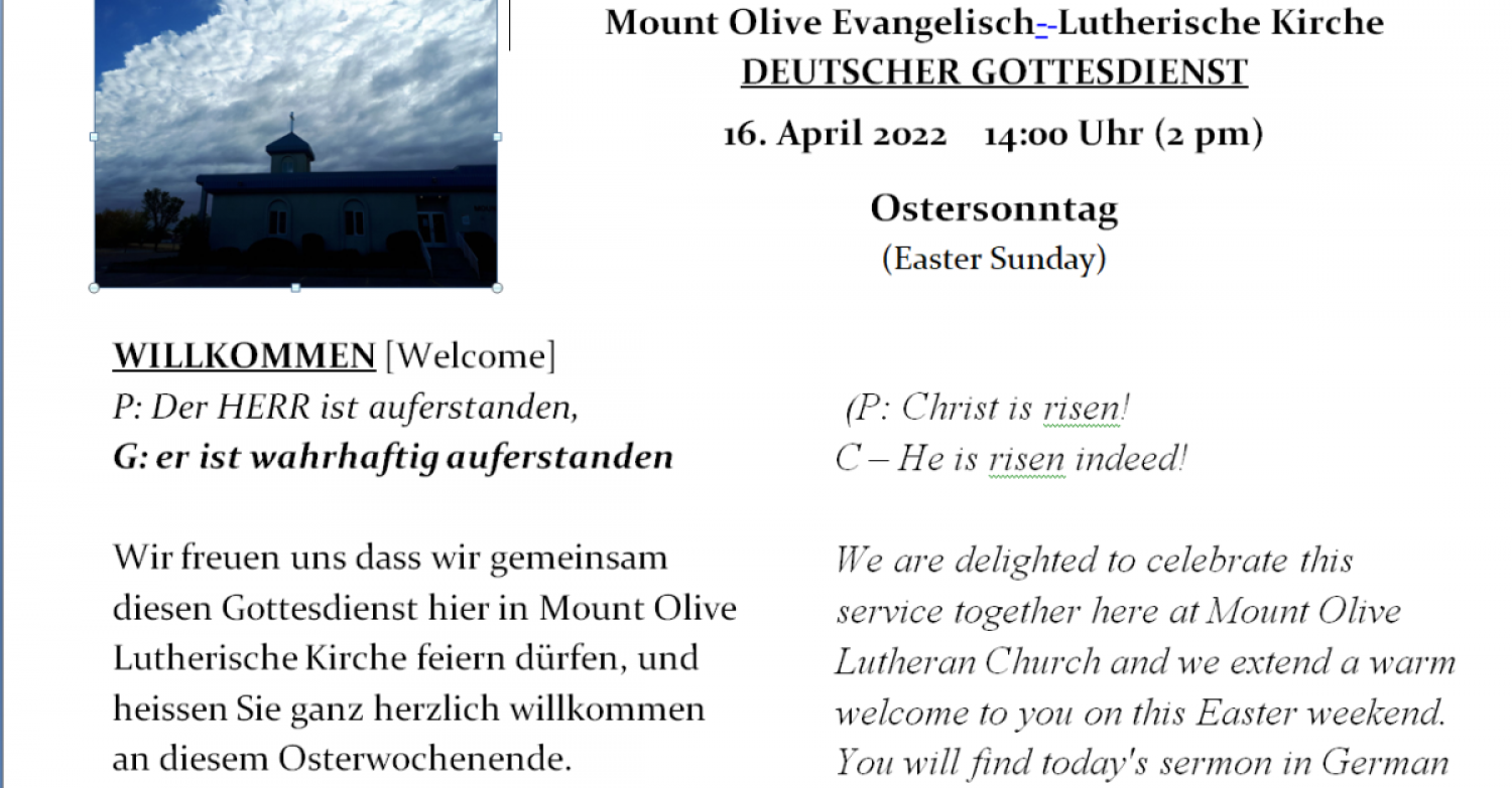 German Easter Service - April 16th, 2:00PM